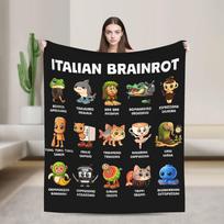 Itališkų Brainrot Veikėjų Tipai Antklodė Juokingi Memai Flanelė Juokingos Minkštos Mesti Antklodės Lovai Svetainei Visų Sezonų Kelionėms Size: 130*170cm, Weight: 320 GSM