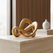Geometrinio Mazgo Skulptūra Minimalistinis Dizainas Prabangi Statula Modernus Abstraktaus Ornamentas Gold brown
