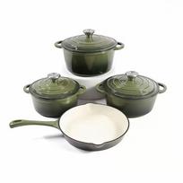 Emaliuotas puodų rinkinys: Buitiniai sriubos, troškinių ir universalūs puodai - 4 vnt. 72A Round Frying Pan, 1.5L alyvuogių žalios spalvos