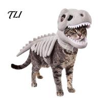 Dinozaurų kostiumas šunims, naminių gyvūnėlių skeleto kostiumas, šviečiantis tamsoje 3D drabužis, Helovino juokingas katės cosplay apranga Dino katės, šventės vakarėlis S H gray