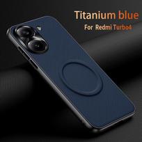 For Xiaomi POCO X7 Pro Case For MagSafe Magnetic Matte Fine Grained Leather Shell Metal Lens Frame Cover For Redmi Turbo4 Bumper Poco x7 pro mėlyna