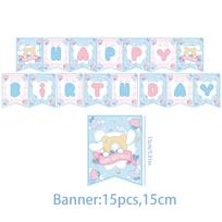Cinnamoroll tematikos gimtadienio vakarėlių rinkinys: Lėkštės, Puodeliai, Vėliavėlės, Staltiesė, Balionai - Animacinio šuns dizainas vaikams