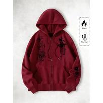 College Thorns & Roses Original Print Zip‑Up Hoodie, Fashion Street Trend Zip Hoodie for Casual Occasions 2XL raudona
