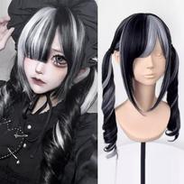 Juoda Pilka Lolita Jirai Kei Romaniški Garbanoti Perukas Dviguba Uodega Pilnos Galvos Perukas Gotikinis Saldus Natūralių Plaukų Perukas Moterims gray
