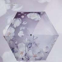 Ultra-light Five-Fold Pocket Floral Umbrella with UV Protection for Sun and Rain Diameter 89cm gray