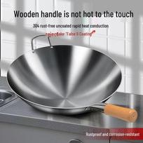 304 Stainless Steel Single Handle Wok with Ear - Food Grade, High-Heat Stir-fry, Commercial-Grade, No Coating Steel Handle Single Ear