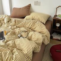 Cross-Border Vintage Feng Shui Cotton Bedding Set - Sheet Style, Bed Skirt Style, Adult Use, Duvet Cover Only 0.9/1.2m Bed Sheet Three-piece Set 150*200 beige