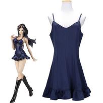 One Piece Nico Robin Cosplay Costume Women Navy Blue Spaghetti Straps Ruffle Dress Outfit for Halloween Anime Comic‑Con Party XXXL beige