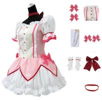 Kaname Madoka Cosplay Costume Wig Anime Puella Magi Madoka Magica Pink Dress Halloween Party Uniform Outfit for Women XXXL white