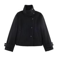 Womens Winter Short Wool Blend Coat With Stand Collar Button Front Casual Chic Outerwear L juoda