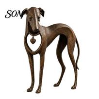 Indoor Living Space Decoration Vintage Whippet Greyhound Dog Figurine with Hanging Heart Charm, Elegant Fall Holiday Home Accents Resin Animal Statue, 1pc black