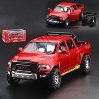 1:32 žaisliniai sunkvežimiai berniukams RAM TRX 1500 Metaliniai pikapų žaislai traukiami atgal modelių automobiliai su šviesa ir garsu, skirti 3–7 metų vaikams 1:32-Size:18*7*6.5cm raudona