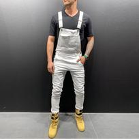 Vyriški madingi džinsiniai dirželiai skalbti kombinezonas Streetwear kišeninės kelnės L balta