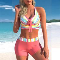Moteriški maudymosi kostiumėliai Tankini 2 dalių maudymosi kostiumėlis Rožinis Rainbow Stripes Crossing Print Atostogų maudymosi kostiumėliai 3XL rožinė