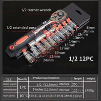 12Pcs 1/4'' 3/8'' 1/2'' Socket Wrench Set Extension Rod Multi-function Ratchet Spanner Set Car Motorcycle Repair Hand Tool Set