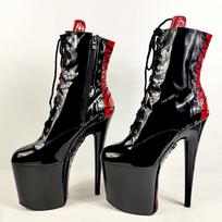 Seksualūs striptizo bateliai, batai šokiui prie stulpo, apvalianosiai batai, super aukšti stiletto kulnai, auliukiniai batai su raišteliais 39 juoda