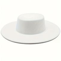 2D Plokščia Moteriška Retro Britų Stiliaus Veltinė Skrybėlė Plačiabrylis Plokščiadugnis Bowler Stiliaus Skrybėlaitė Elegantiško Europos Dizaino Kasdieniam Gatvės Stiliui ir Išskirtiniams Aprėdams balta