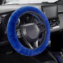 Pliušinis vairaračio užvalkalas Imituotas triušio kailis Elastingas Žieminis Šiltas Neslystanti rankenos apsauga Unisex 38cm mėlyna