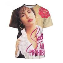 Vasariniai apvalios kaklo iškirptės 3D Selena Quintanilla grafinio spaudinio marškinėliai Madingi laisvalaikio trumpomis rankovėmis Uniseksiniai vyriški ir moteriški marškinėliai XS black