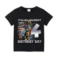 Italian Brainrot Shirts Birthday Number Short Sleeve T-Shirt Boy Cute Clothes Kid Cotton Anime Top Cartoon Digital Baby Tee Gift 130 gray