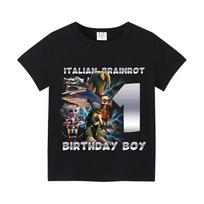 Italian Brainrot Shirts Birthday Number Short Sleeve T-Shirt Boy Cute Clothes Kid Cotton Anime Top Cartoon Digital Baby Tee Gift 130 gray