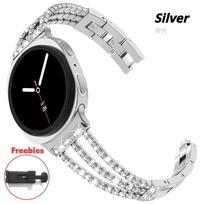 Deimantinis dirželis Samsung Galaxy Watch 8 Classic 46mm 44mm 40mm Blizgantis dizainas Prabangus moteriškas apyrankės dirželis Samsung Galaxy Watch Ultra 2025 47mm Correa Galaxy Watch 7 Ultra 47mm sidabras