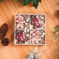 Christmas Cartoon Gingerbread Man Ornaments: 4-Piece Wooden Set for Tree & Small Gifts white
