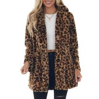 Rudens/Žiemos leopardinio rašto moteriškas madingas odos imitacijos paltas su kišenėmis ir laisva kailio apdaila. 4XL ruda