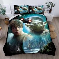 Patalynės komplektas Anime Yoda Kūdikis Dvigulis Viengulis Pilnas Karalienės Karaliaus Vaikams Lovos patalynė Antklodės užvalkalas Pagalvės užvalkalas Dekoracija Kalėdinės dovanos EU Single(135*200cm)3pcs