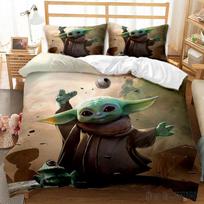 Patalynės komplektas Anime Yoda Kūdikis Dvigulis Viengulis Pilnas Karalienės Karaliaus Vaikams Lovos patalynė Antklodės užvalkalas Pagalvės užvalkalas Dekoracija Kalėdinės dovanos AU Single(140*210cm)3pcs