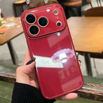 Prabangus veidrodinis grūdintas stiklas, didelio lango dėklas, skirtas iPhone 17 16 15 14 13 12 11 Pro Max, apsauga objektyvui, smūgiams atsparus telefono dangtelis iPhone 16 red