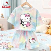 Vasaros Kawaii Hello Kitty Rinkinukai Kvėpuojantys Minkšti Vaikų Drabužiai Kūdikio Mergaitėms Mielas Animacinis 3D Spaudinys Trumpomis Rankovėmis Plonas Dviejų Dalių 140 white