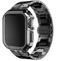 Nerūdijančio plieno apyrankė+korpusas Apple Watch Ultra 2 49mm Series 10 46mm prabangi vyriška dirželis IWatch 9 8 7 6 5 4 se 45mm 44 Correa Series 7 8 9 45MM black