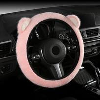 Minkšta pliušinė vairo apdanga Neslystanti katės ausų vairo apdanga Automobilio vairui pink