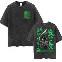 Attack on Titan Hange Zoe Manga Panelė Vintažiniai skalbti Oversize Marškinėliai | Unisex Anime Gatvės aprangos T-shirt M