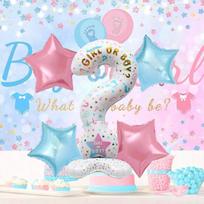 36 colių juodas lyties atskleidimo balionas - Kūdikio atskleidimo vakarėlio dekoracija 5-piece gender reveal standing question mark set