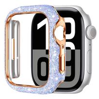 Moterų kristalinis deimantinis dėklas Apple Watch 11 10 46mm 42mm ekrano stiklo apsauginiam korpusui iWatch 9 8 7 6 5 SE 45mm 41mm 44mm 40mm Series 11-10 46mm violetinė