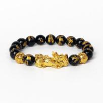 Feng Shui juodo obsidiano turto apyrankės vyrams Spalvą keičiančios Pi Xiu apyrankės moterims 10mm drakono mantra karoliukų apyrankė laimingi papuošalai 17cm-6.7inch black
