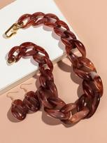 Madingas akrilinis didelių grandžių grandinėlės karoliai moterims vyrams Statement spalvingi dervos grandžių auskarai Choker perdėtas papuošalų rinkinys dovana white