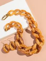 Madingas akrilinis didelių grandžių grandinėlės karoliai moterims vyrams Statement spalvingi dervos grandžių auskarai Choker perdėtas papuošalų rinkinys dovana orange