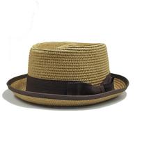 Klasikinė porkpie skrybėlė šiaudinė porkpie skrybėlė vyrams moterims skrybėlė plokščiu kraštu fedora rafijos skrybėlė nuo saulės vasarinė trilby džiazinė skrybėlė vintažinė veltinio skrybėlė M 56-58 beige