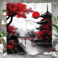 Vyšnių Žiedų Japonijos Vonios Kambario Dušo Užuolaida Juoda Raudona Rašalo Gėlėta Azijietiška Kinų Kalnų Anime Poliesterio Audinys W60H190(CM)-1 Pcs red