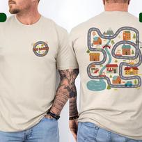 Žaisk „Cars“ ant tėčio nugaros kilimėlio Kelių Automobilių Lenktynių Trasos Marškinėliai Mielas Pavargusių Tėčių Klubas Marškinėlis Tėvo Gimtadienio Dovana Vyriški Medvilniniai Marškinėliai XL gray