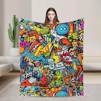 Animacinis mielas doodle flanelinis pledas Ruduo Minkštas metamas pledas vaikui Sofai Lovai Naujoviškas lovatiesė Sofos lovos užvalkalas 80x120cm black