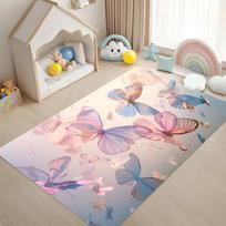 Drugelių rašto kilimas vaikų kambariui Minkštas pūkuotas neslystantis kilimėlis Ryškus spalvingas kilimas Žaidimų kambariui Miegamajam Virtuvei Balkonui 80x120cm beige