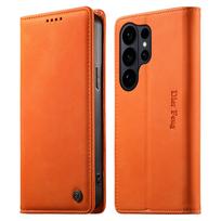 Verslo odinis dėklas Samsung S26 Ultra S25 S24 Plus S23 S22 FE A17 A37 A57 A27 A16 A26 A36 A56 RFID kortelių lizdas Piniginė Dangtelis Galaxy A56 oranžinė
