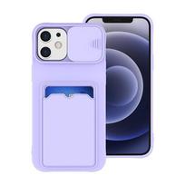Slankioji kameros apsauga Piniginės Laikiklis Kortelių Dėklas Telefono Dėklas Skirtas iPhone 16 15 14 12 11 13 Pro Max X XR XS 7Plus Minkštas Silikoninis Dangtelis For iPhone 7 8 SE violetinė
