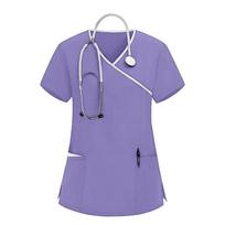 Women's Stretch Quick Dry V Neck Short Sleeve Scrub Top with Pockets for Healthcare Work Uniforms M violetinė