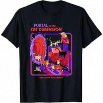 Short Sleeve  Cat Dimension Portal Retro Dark Humor Artist T-Shirt For Unisex L red