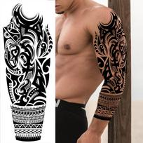 „Pasidaryk pats“ genčių totemas, laikinas tatuiruotės rankovė, skirtas vyrams, moterims, suaugusiems, maorių kaukolės tatuiruotėms, lipdukas juodos netikros tatuiruotės makiažo įrankiai brown